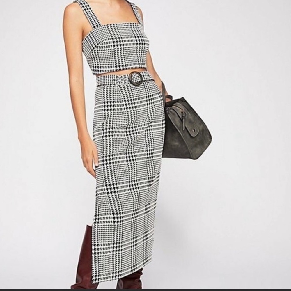 Free People Off Duty Houndstooth Crop Top Skirt Set Size 0